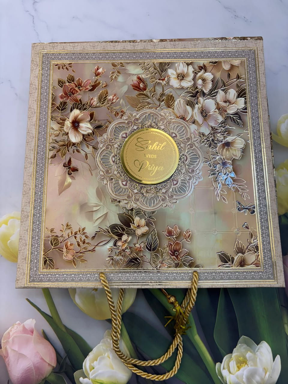 Dry Fruits/ Chocolate Designer Invitation Box in Floral Design SD-09