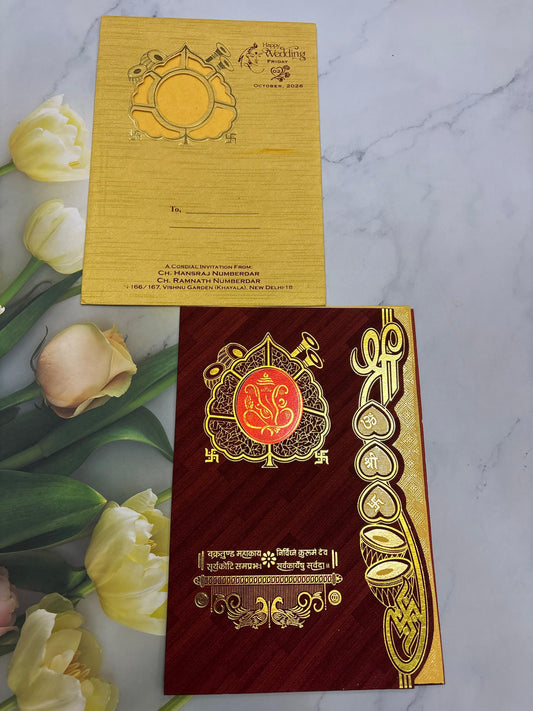 Mehroon Colour Ganesha Wedding Card SD