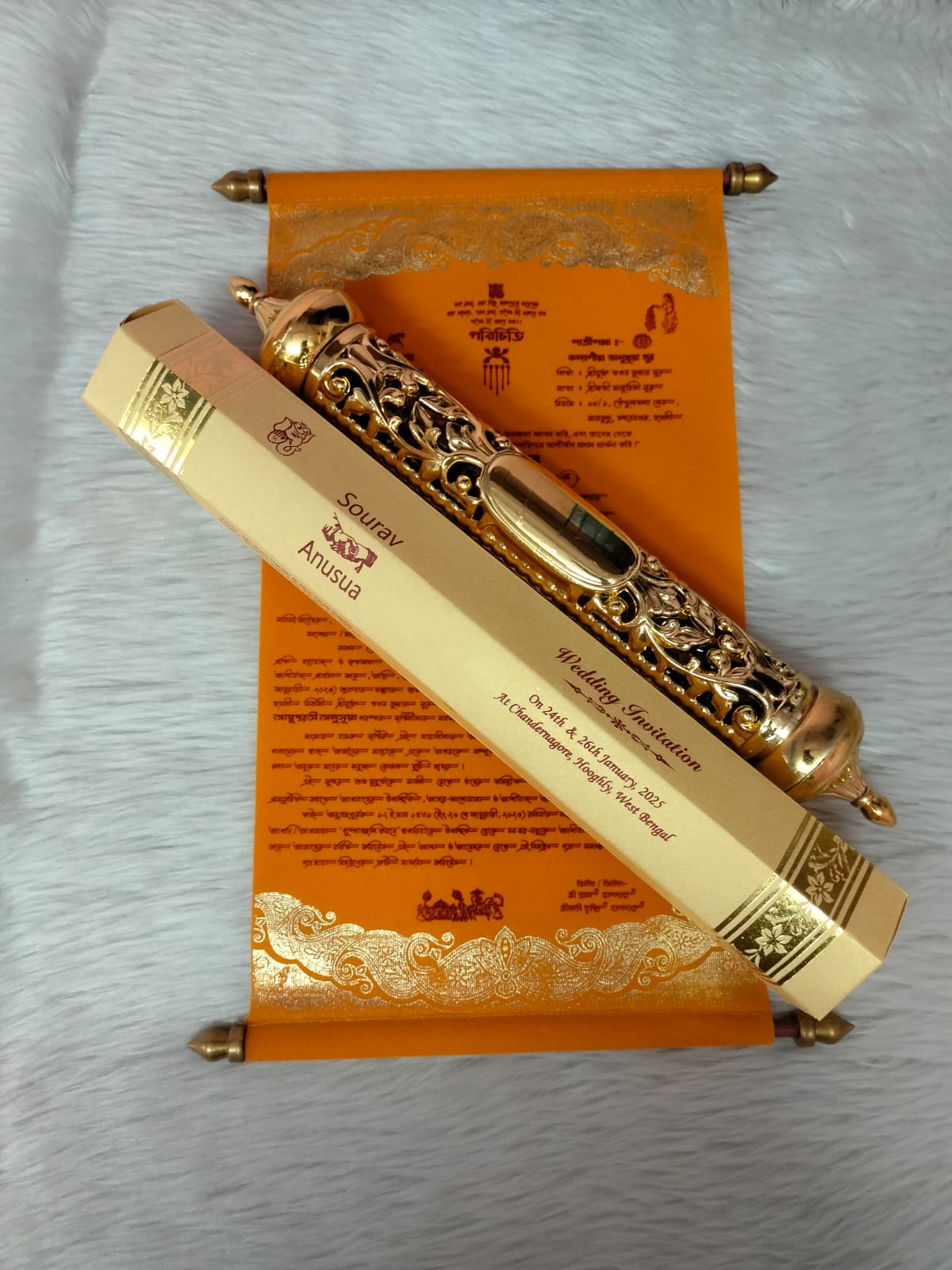 Yellow colour Designer Invitation Scroll SD-04