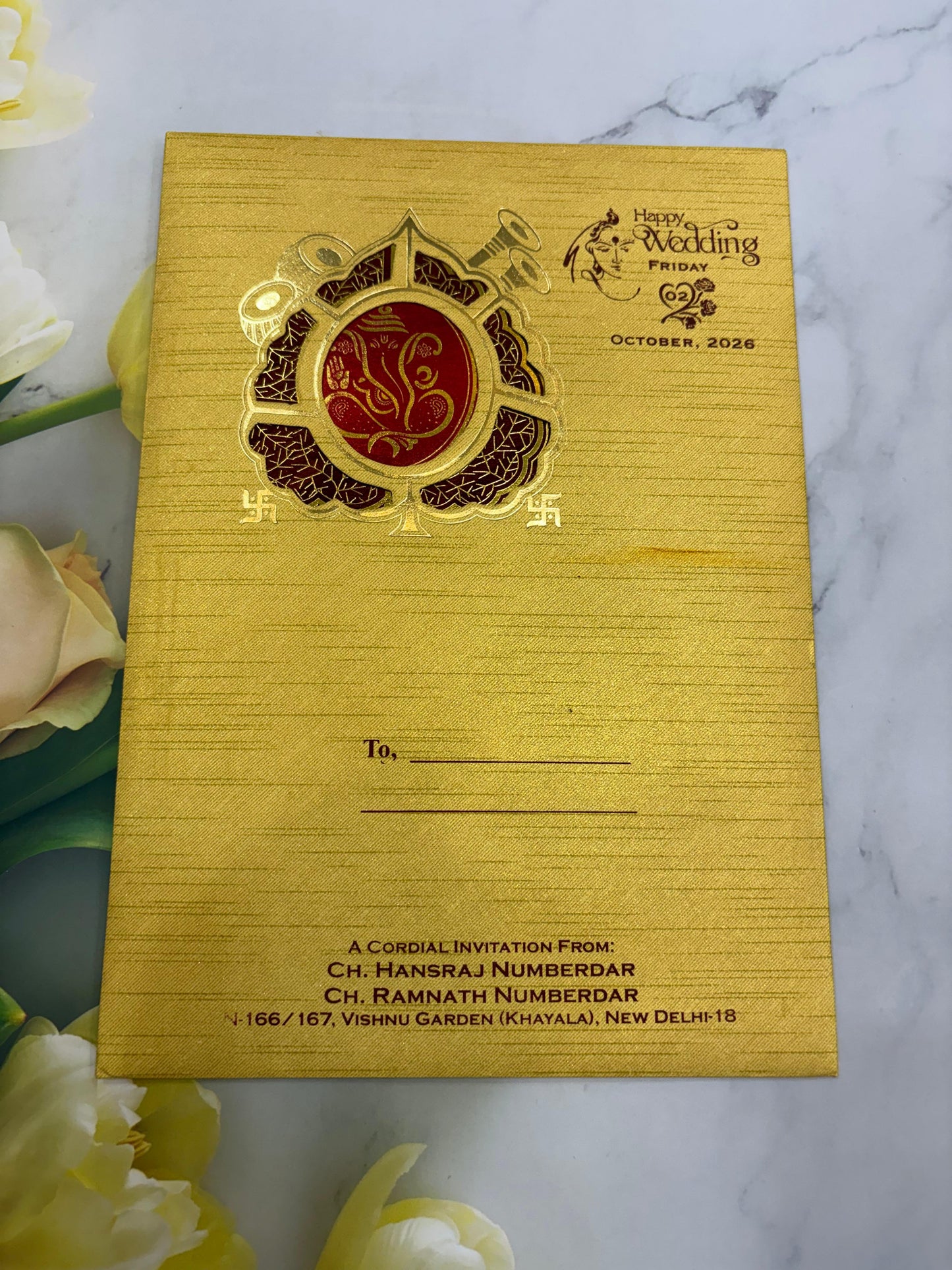 Mehroon Colour Ganesha Wedding Card SD