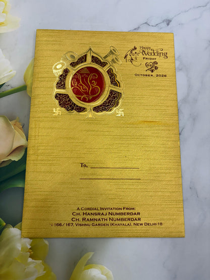Mehroon Colour Ganesha Wedding Card SD