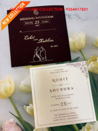 Burgundy & Gold Foil Floral Interlocking Heart Wedding Invitation Suite