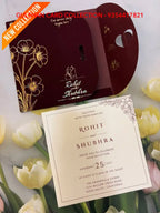 Burgundy & Gold Foil Floral Interlocking Heart Wedding Invitation Suite