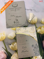 Elegant Taupe & Ivory Wedding Invitation Set with Gold Foil Calendar Design