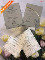 Elegant Taupe & Ivory Wedding Invitation Set with Gold Foil Calendar Design