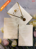 Ivory Cream & Gold Foil Geometric Flap Wedding Invitation Suite with Wax Seal