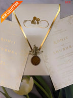 Ivory Cream & Gold Foil Geometric Flap Wedding Invitation Suite with Wax Seal
