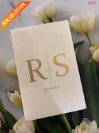 Ivory Cream & Gold Foil Geometric Flap Wedding Invitation Suite with Wax Seal