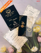 Luxury Dark Green Wedding Invitation Card with Gold Foil Design | Premium Marriage Invitation Set