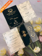 Luxury Dark Green Wedding Invitation Card with Gold Foil Design | Premium Marriage Invitation Set