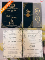 Luxury Dark Green Wedding Invitation Card with Gold Foil Design | Premium Marriage Invitation Set