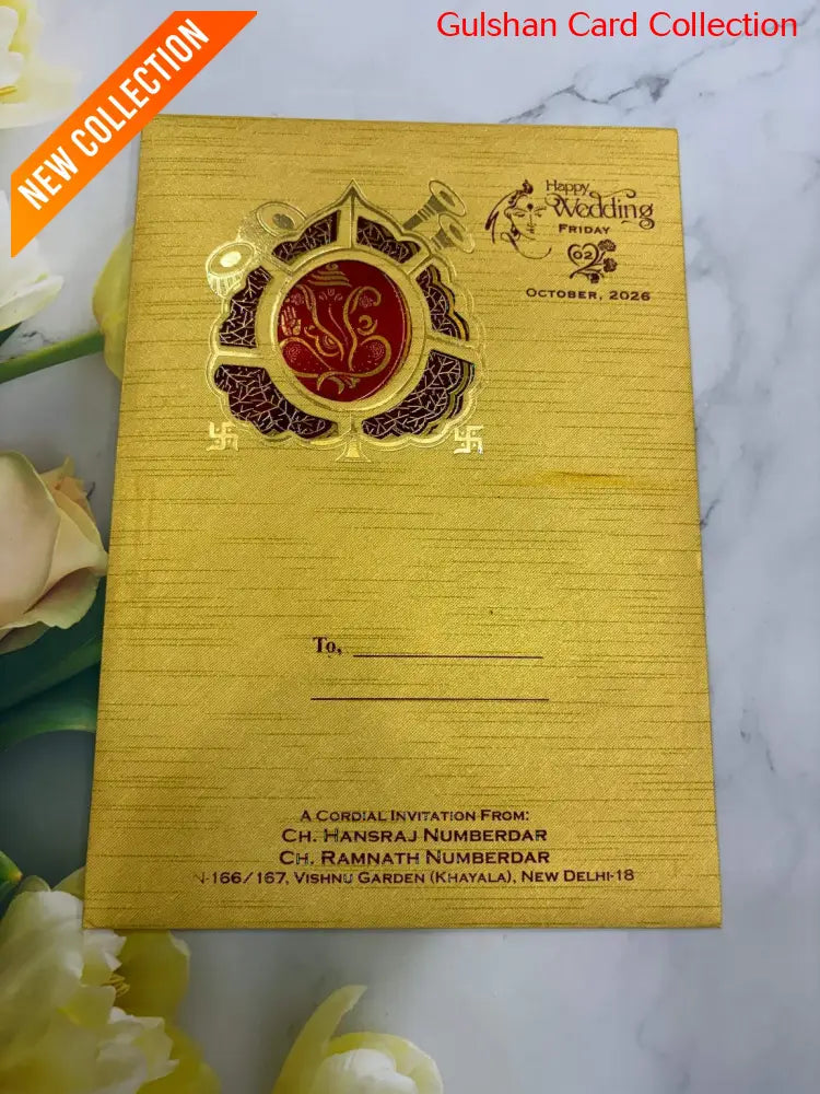 Mehroon Colour Ganesha Wedding Card SD.