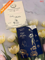 Midnight Blue & Gold Foil Lotus Arched Wedding Invitation Suite