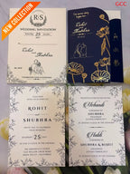 Midnight Blue & Gold Foil Lotus Arched Wedding Invitation Suite