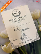 Midnight Blue & Gold Foil Lotus Arched Wedding Invitation Suite