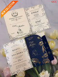 Midnight Blue & Gold Foil Lotus Arched Wedding Invitation Suite