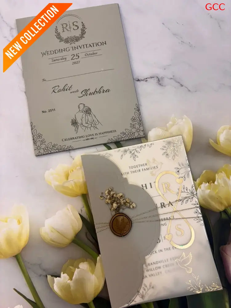 Minimalist Sage & Gold Foil Monogram Wedding Invitation Suite