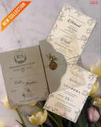 Minimalist Sage & Gold Foil Monogram Wedding Invitation Suite
