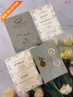 Minimalist Sage & Gold Foil Monogram Wedding Invitation Suite