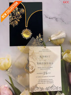 Opulent Black & Gold Foil Floral Wedding Invitation Suite with Vellum Overlay