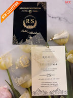 Opulent Black & Gold Foil Floral Wedding Invitation Suite with Vellum Overlay