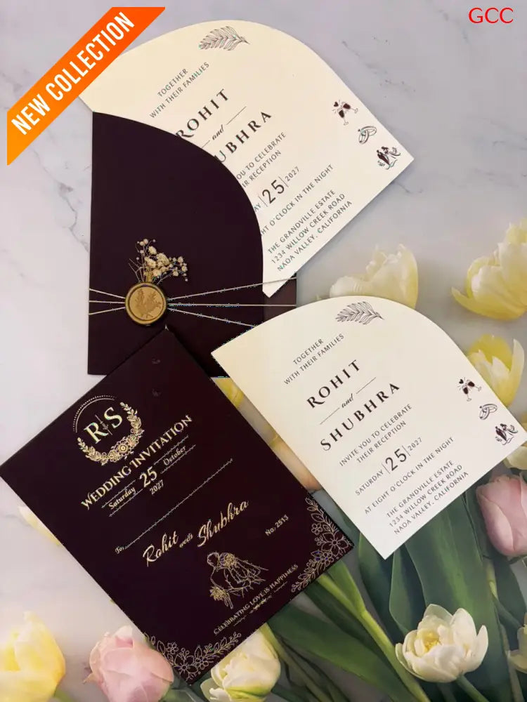Premium Burgundy Wedding Invitation Card with Gold Foil Printing | Elegant Marriage Invite