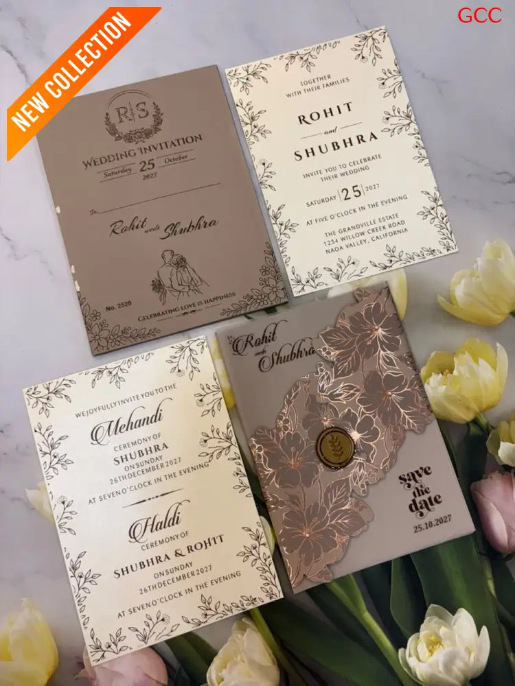 Premium Floral Wedding Invitation Card Set | Luxury Taupe & Ivory Wedding Invitations
