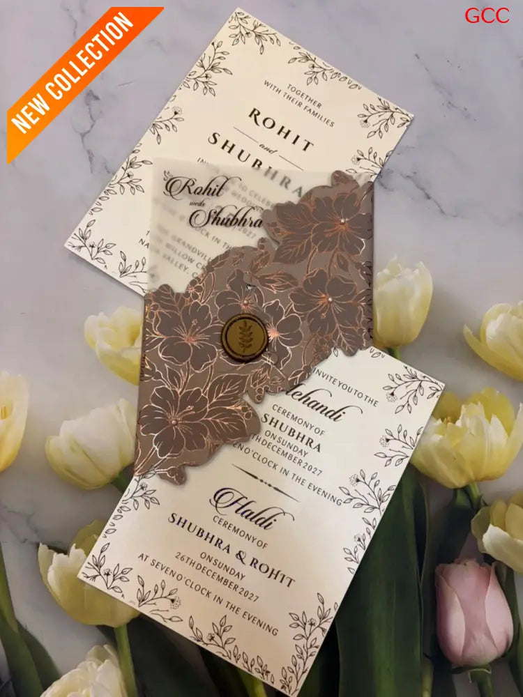 Premium Floral Wedding Invitation Card Set | Luxury Taupe & Ivory Wedding Invitations