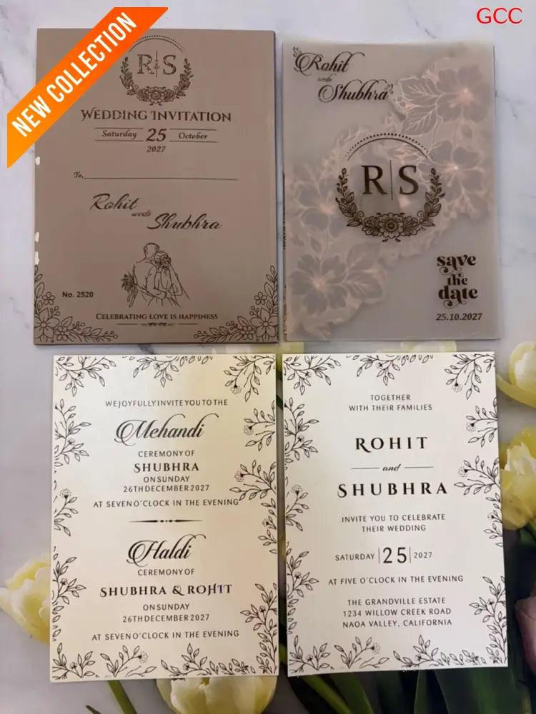 Premium Floral Wedding Invitation Card Set | Luxury Taupe & Ivory Wedding Invitations