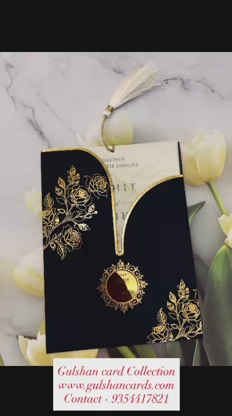 Opulent Black & Gold Foil Floral Wedding Invitation Suite with Vellum Overlay