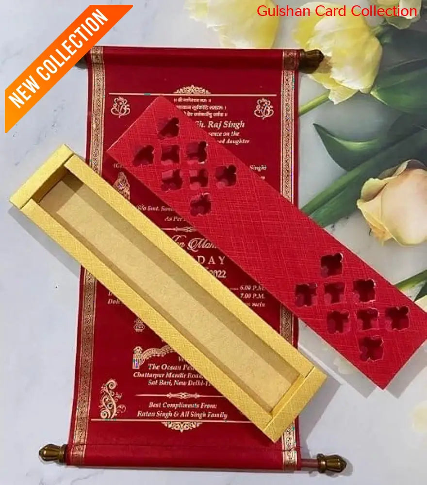 Watermarked - Red Designer Scroll Cards for Invitation