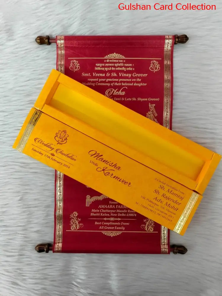 Badged - Red & Yellow Scroll Invitation Card SD 10