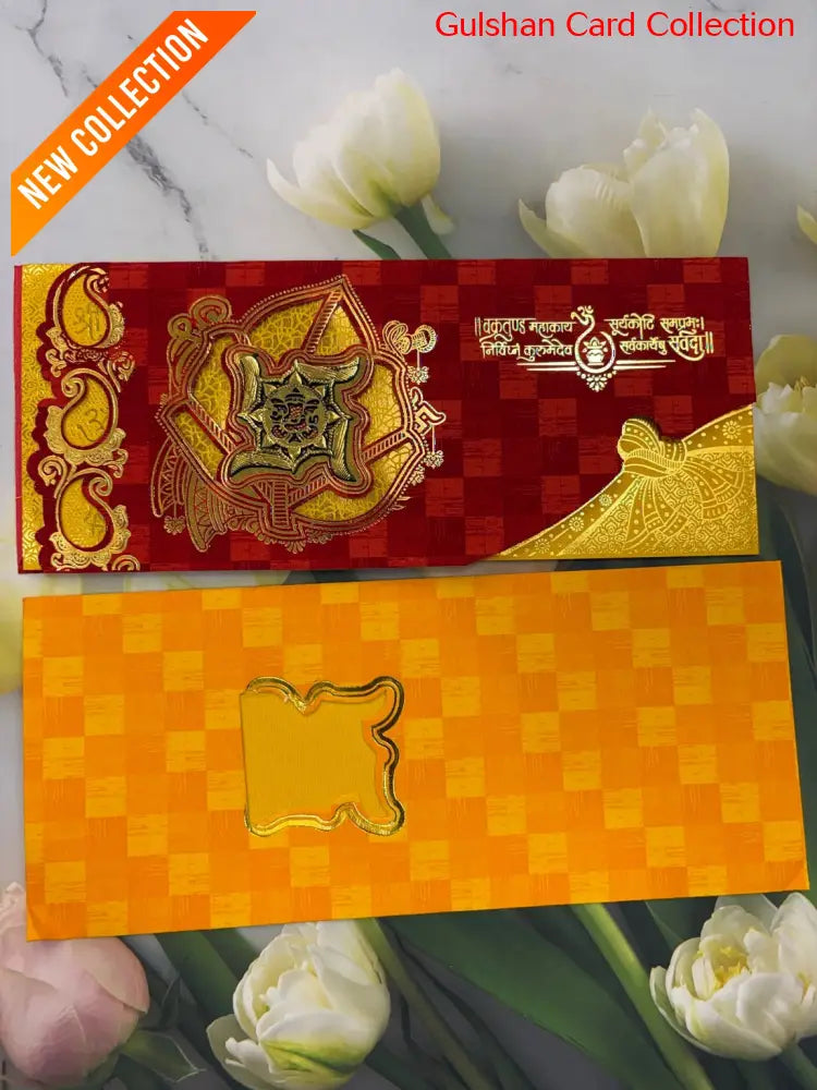Red & Yellow wedding invitation Card For Marriage FT 16