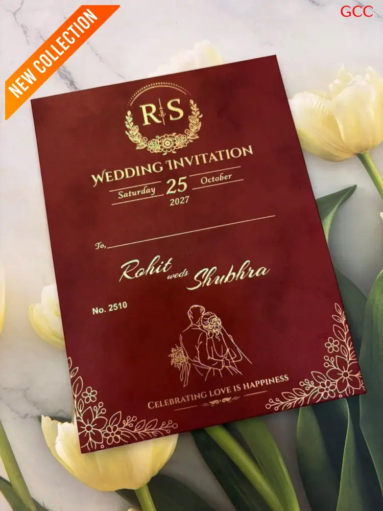 Royal Maroon Velvet & Gold Foil Wedding Invitation Suite (with Custom Monogram & Wax Seal)