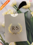 Taupe & Gold Foil Monogram Wreath Arch Wedding Invitation Suite with Tassel