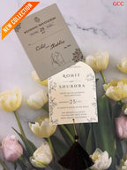Taupe & Gold Foil Monogram Wreath Arch Wedding Invitation Suite with Tassel
