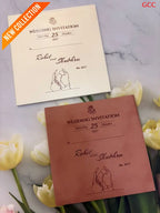 Terracotta Arched Pocket Wedding Invitation Suite with Line Art Illustration