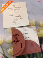 Terracotta Arched Pocket Wedding Invitation Suite with Line Art Illustration