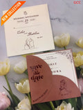 Terracotta Arched Pocket Wedding Invitation Suite with Line Art Illustration