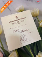 Terracotta Arched Pocket Wedding Invitation Suite with Line Art Illustration