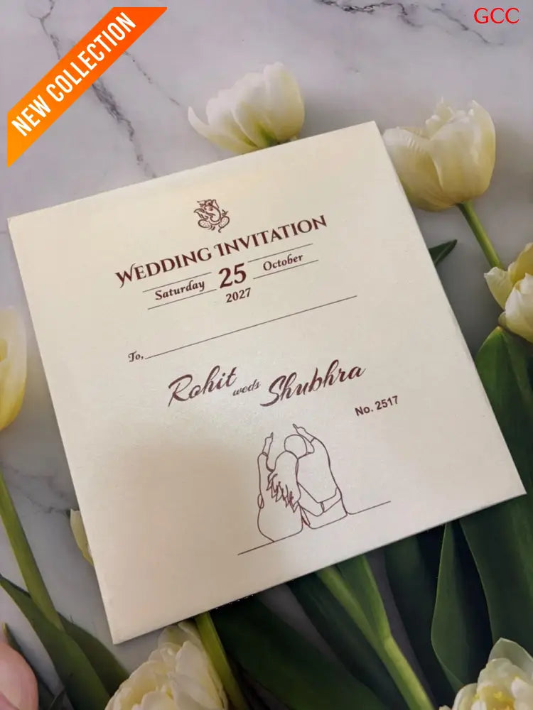 Terracotta Arched Pocket Wedding Invitation Suite with Line Art Illustration