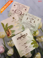 Traditional Banana Leaf Die-Cut Indian Wedding Invitation Suite with Bride & Groom Illustration
