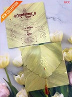 Traditional Banana Leaf Theme Indian Wedding Invitation Card with Ganesha & Tassel
