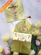 Traditional Banana Leaf Theme Indian Wedding Invitation Card with Ganesha & Tassel