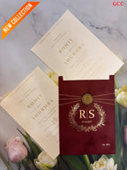 Velvet Maroon & Gold Foil Monogram Wreath Wedding Invitation Suite