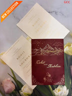 Velvet Maroon & Gold Foil Monogram Wreath Wedding Invitation Suite