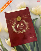 Velvet Maroon & Gold Foil Monogram Wreath Wedding Invitation Suite