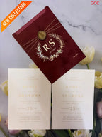 Velvet Maroon & Gold Foil Monogram Wreath Wedding Invitation Suite