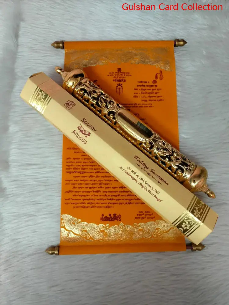 Badged - Yellow colour Designer Invitation Scroll SD-04 1