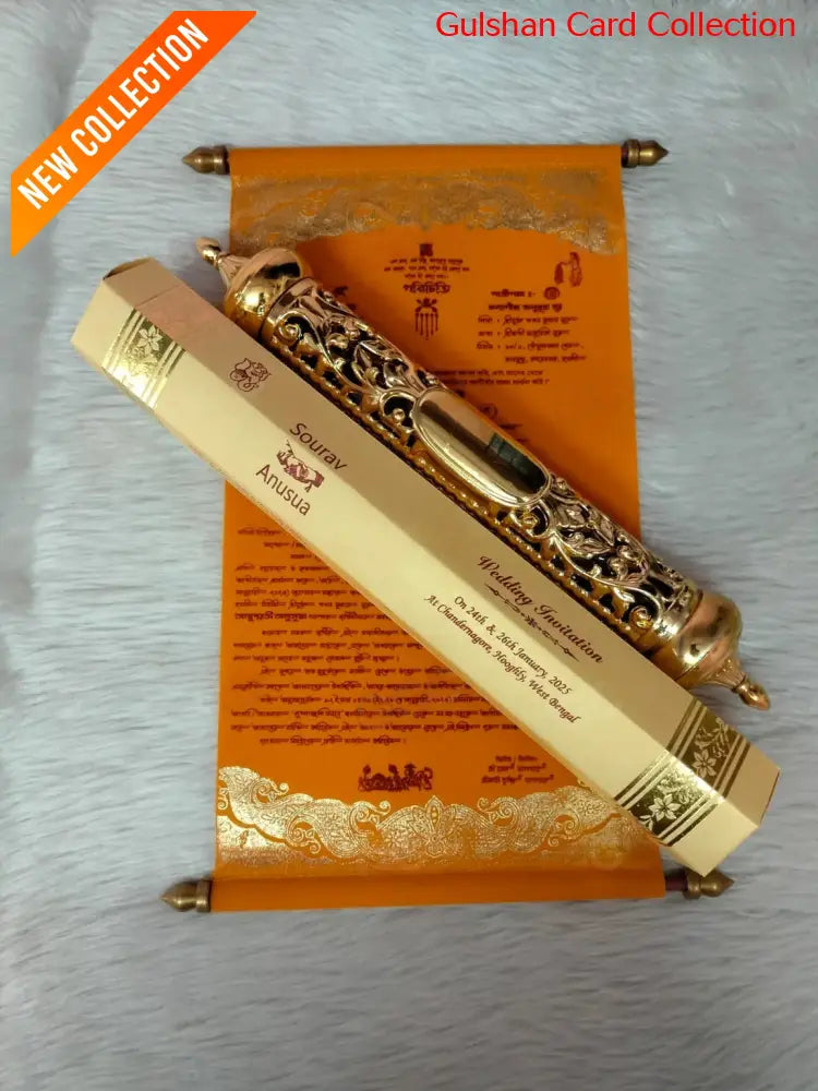 Watermarked - Yellow colour Designer Invitation Scroll SD-04